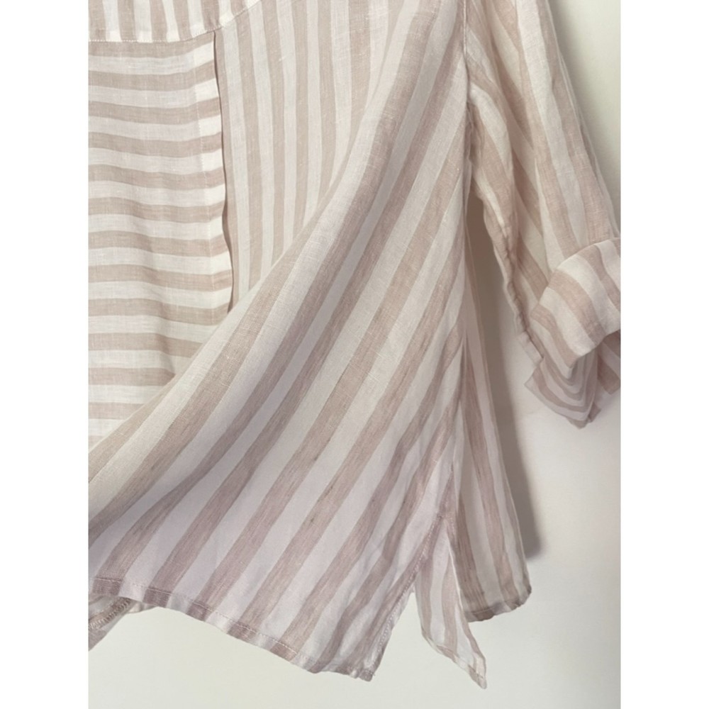 St. Tropez 100% Linen Neutral Beach Minimalist Button Shirt Women’s Large d128 - Picture 11 of 12